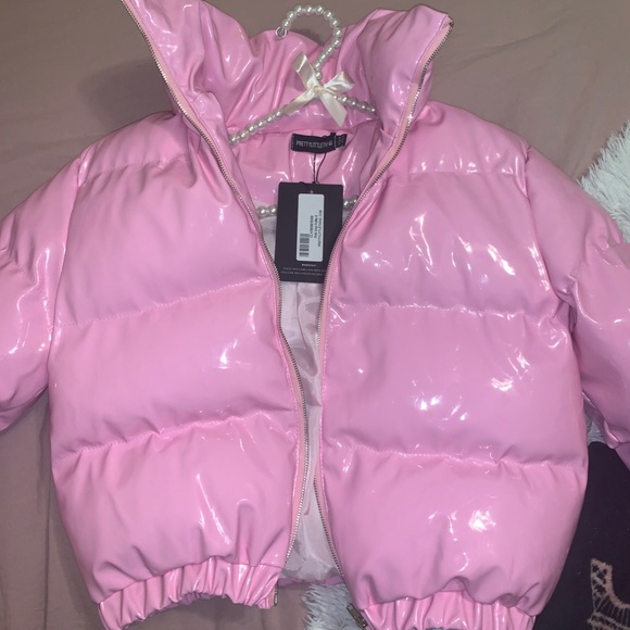 pink vinyl puffer jacket